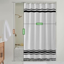 Seasonwood Black and White Shower Curtain 96 Inch Extra Long Shower Curtain，Striped Shower Curtain for Bathroom Sets，Farmhouse Shower Curtain with Tassels，Waterproof Fabric 72"x96"