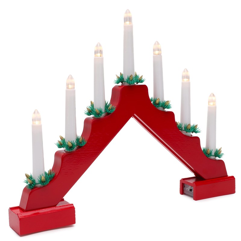 Christmas Concepts® Christmas Red Wooden Candle Bridge with Warm White