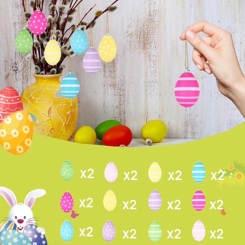 24 x Easter Eggs for Hanging, Colourful Plastic Eggs Easter,
