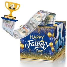 Caja de dinero para el día del padre para tirar de dinero en efectivo, caja de regalo para el mejor papá nunca sorpresa, divertida caja de tirar del dinero del día del padre para dinero en efectivo