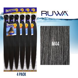 Sensationnel Ruwa prestretched braiding hair - 3x 48 inch water repellent kanekalon fast dry synthetic sports itch free (4 pack, M44)