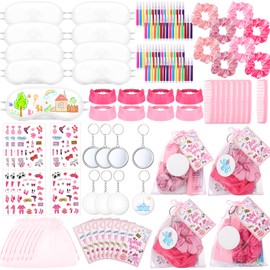 Daifunli 192 Pcs Sleepover Party Supplies for Women Include White Eye Mask Graffiti Mirrors Blindfold Fabric Marker Pens Hairband Scrunchies Comb Keychains for Spa Slumber Bachelorette Favors