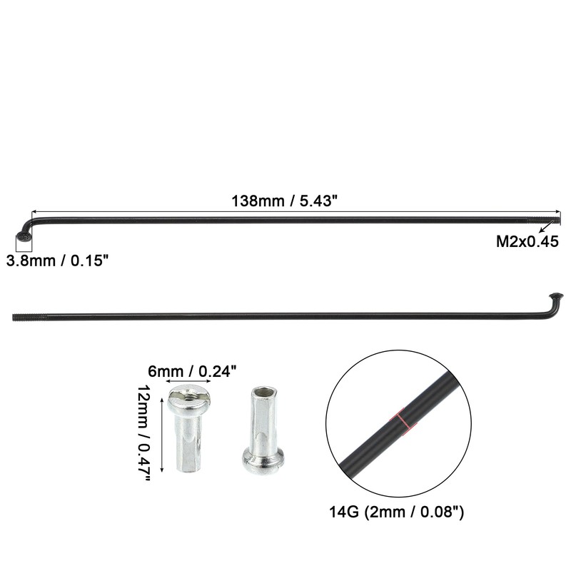 QUARKZMAN 40pcs 14G J Curve 138mm Spokes with Nipples for