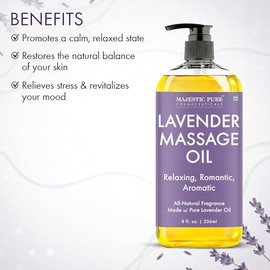MAJESTIC PURE Aceite de masaje de lavanda para hombres y mujeres, ideal para calmar, calmar y relajarse, mezcla de aceites naturales para masaje terap