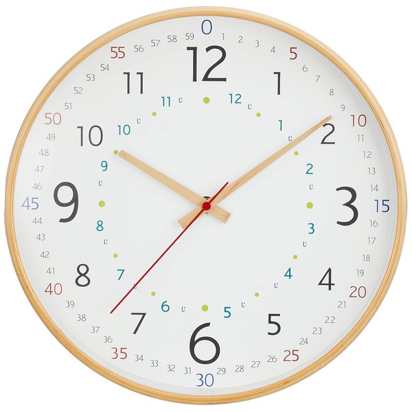 KNIMA KNB88068 Wall Clock, Educational Watch, Natural, Stylish, Scandinavian Natural Wood, Sweep Movement, Pasrell, Diameter 12.4 x Depth 1.8 inches (31.5 x 4.5 cm)