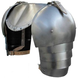 AnNafi® Medieval Iron Gorget Spaulders Arm Shoulder Set | Viking Crusader Pauldrons Warrior Armor Steel Handmade Neck Protector | SCA LARP Knight Metal Shoulder Guard Vembrace Pair Silver Adult