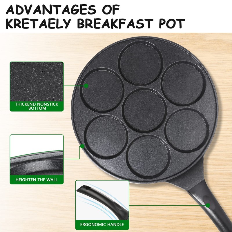 KRETAELY Nonstick Pancake Pan Pancake Griddle with 7-Mold Design Mini