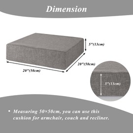 FlyGulls Recliner Cushions for Elderly 20"x20"x5" Extra Large Seat Cushion for Couch Armchair Wicker Chairs Square Chair Cushions with Non-Slip Backing and Textured Washable Cover Light Grey