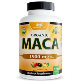 NaturaLife Labs Organic Maca Root – Black, Red & Yellow – 1900 mg per Serving – 150 Capsules – Gelatinized Peruvian Maca – Non-GMO, Gluten-Free, Vegan