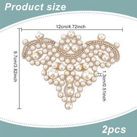 FINGERINSPIRE 2PCS Pearl Shoe Patches Gold Sew on Rhinestone Imitation Pearl Beaded Applique DIY Crafts Applique Patches Glitter Pearl Floral Pattern Patches Decorative Appliques for Costume Decor