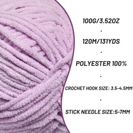 3 Packs Plush Chenille Chunky Crochet Yarn - Baby Yarn for Crocheting Soft - Velvet Yarns Knitting for Blankets Crafts - Fluffy Amigurumi Yarns 300g / 393yd (3 Light Purple)