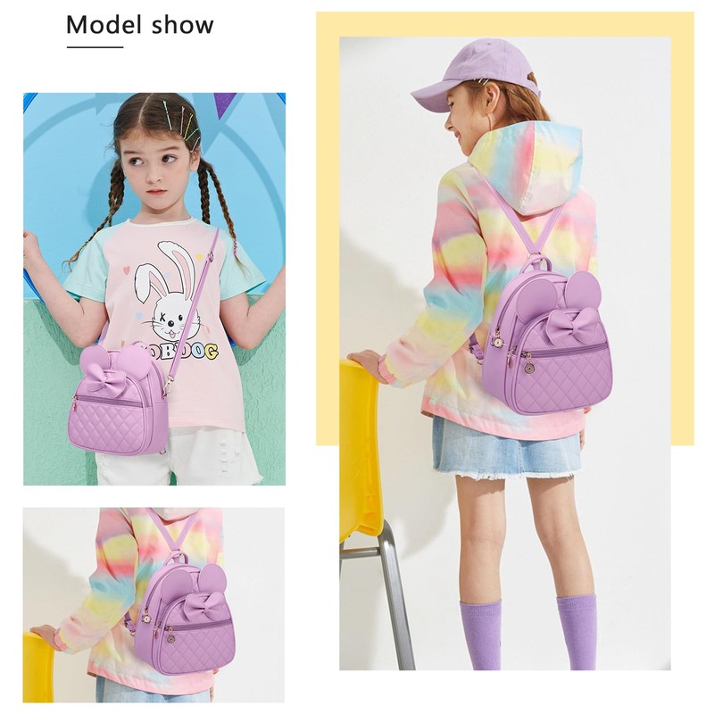 KL928 Girls Quilted Bowknot Cute Mini Backpack Small Daypacks Convertible