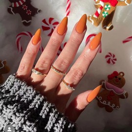 Orange False Nails Medium, SXVME Orange Press on Nails Almond Solid Color Full Cover Fake Nails Medium Almond Nails Press on Stiletto Stick on Nails Glue on Nails for Women DIY Nail Art 24 Pcs