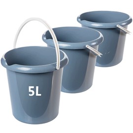 Irina Cleaning Bucket 5 L, Pack of 3 Buckets, Mop Bucket with Spout, Bucket, Household Bucket 5 Litres, Water Bucket, Cleaning Bucket, Poop Bucket, Emmer, Sturdy Plastic Bucket, Food-Safe, Grey,