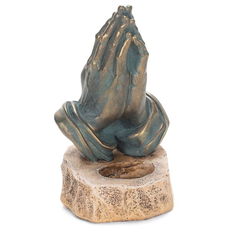 Bronzetone Praying Hands 6.25 inch Resin Decorative Tabletop Rosary Holder