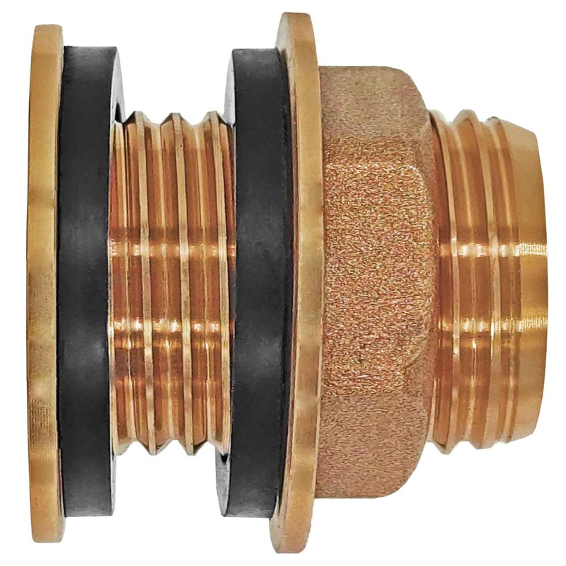 Rain barrel screw fitting with tap barrel screw brass with