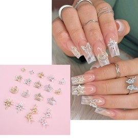 Alloy Star Nail Charms - 18Pcs Metal Five-Pointed Star Nail Charms Gold Silver Star Nail Rhinestones for Nails 3D Shiny Luxury Star Nail Gems Nail Stones Nail Jewels Accessories for Manicure Craft DIY