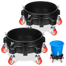 Datanly 2 Pcs 5 Gallon Bucket Dolly with 5 Swivel Wheel Casters 11.42'' Car Wash Bucket Dolly Round Plastic Dollies for Car Washing Garage Construction Flowerpot, Black