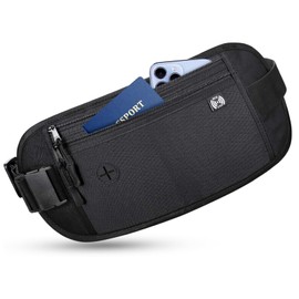 xolear Money Belt, Flat Bum Bag for Men and Women, Bum Bag, Anti-Theft, Waterproof Money Belt for Travel, with Adjustable Belt, for Money, Cards, Passport, Ids, black, Modern