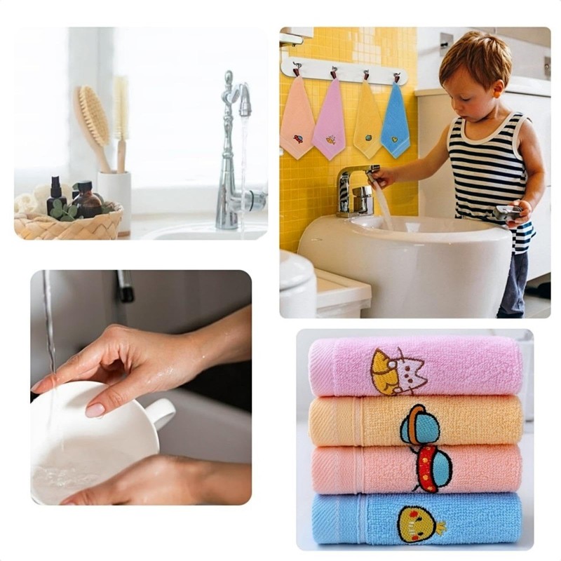 4-Pack Cute Cartoon Hand Towels, Soft & Absorbent 25x25cm Cotton