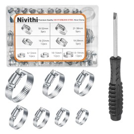 Nivithi 304 Stainless Steel Hose Clips,Hose Clamp Assortment Kit,Adjustable Hose Clamps (6-38mm),Worm Gear Pipe Jubilee Clip for Plumbing,Automotive & Mechanical Use,63pcs