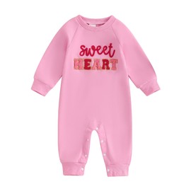 Amnnchya My First Christmas Baby Girl Boy Outfit Santa Long Sleeve One Piece Romper Newborn Infant Fall Winter Clothes (Pink Valentines Day Outfit, 6-12 Months)