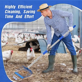 Large Chicken Poop Scooper, Heavy Duty Chicken Coop Scoop for Sand, 35" to 64" Adjustable Stainless Steel Handle, Multifunctional Sifting Shovel for Chicken Coop/Goat Stall/Stable Cleaning