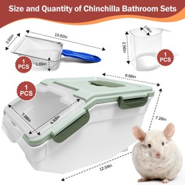 Arfubye Large Chinchilla Sand Bath Container Kit Plastic Chinchillas Dust Bath House with Sand Cup and Sand Shovel Hamster Shower Room for Hedgehog Guinea Pig Squirrel and Other Small Animals(Green)