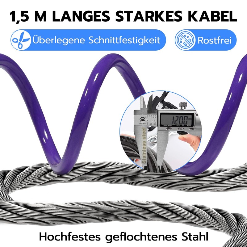 Anweller Bicycle Lock Fingerprint, 1.5 m Cable Lock, Waterproof, Portable