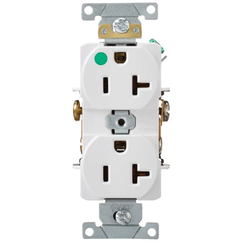 Leviton 20 Amp Hospital Grade Duplex Outlet White Thermoplastic Nylon
