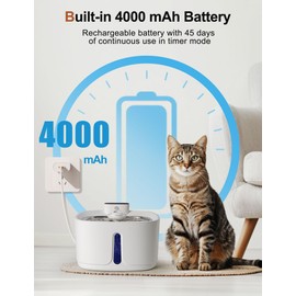 ANTERLE Smart Wireless Cat Water Fountain, 3.2L/108fl oz Battery Powered Water Dispenser, Quiet and Easy to Clean, Automatic Pet Water Fountain for Cat and Dog Indoor, Include 2 Filters and 2 Spouts