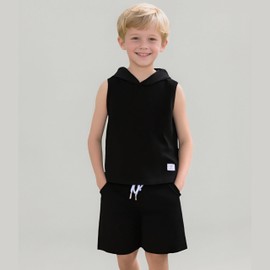 Voxikodex Size 9 10 Years Boys Summer Outfits Sleeveless Solid Basic T-Shirt Shorts Set Pullover Hoodie Uniform(9-10Y)