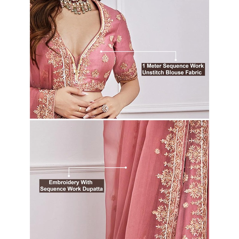TRENDMALLS Satin Embroidery Sequence Work Lehenga Choli Unstitch Blouse with