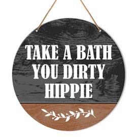 Muktoujaumai Funny Bathroom Sign Wall Decor, Guest Bathroom Hanging Sign Decor Retro Wall Decoration Wood Sign for Toilet, Powder Room, Housewarming Gifts for Woman Man, Take a Bath You Dirty Hippie