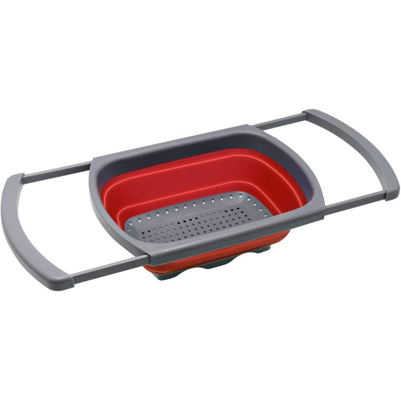 Collapsible Colander, Red Food Strainer Over the Sink Colanders Strainers