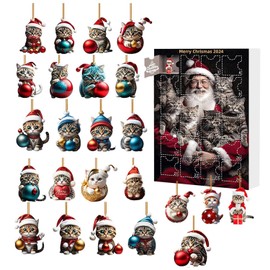 Christmas Advent Calendar 2024, Collectible Funny Christmas Cat Blind Box 24 Days Christmas Countdown Calendars for Boys Girls