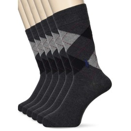 Champions Spirits Men's Healing Foot, Original Brand, Double Sided Embroidery, Solid Color, 6 Pairs Set, With Pleasant Leather Cuffs, No Tightening, argyle charcoal