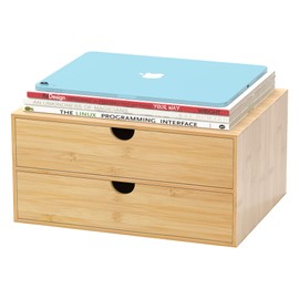 Bamboo Desk Drawer Organizer, Large Desktop Organizer with Drawers Tabletop Storage Organization Box for Office Home Toiletries Supplies Vanity, No Assembly Required (2 Drawer)