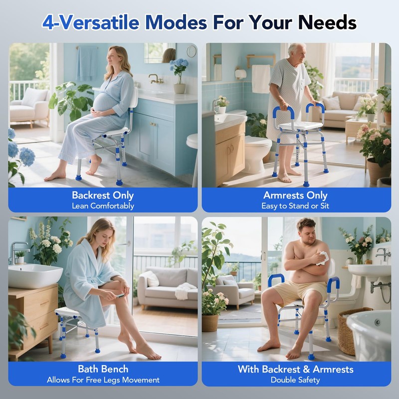 Ruiers 360° Swivel Shower Chair with Arms and Back