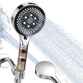 Filtered High Pressure 7-Function Shower Head with Handheld – 5.24" Spray Nozzles, 59" Stainless Steel Hose & Adjustable Shower Holder for Full Body Coverage Chrome