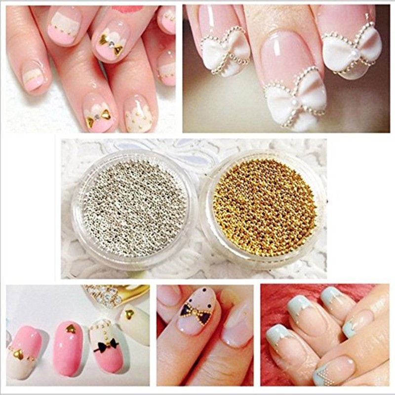 Minejin 3D Nail Art Gold Steel Ball Mini Beads Women