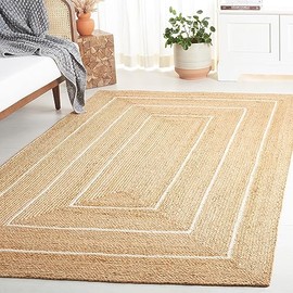 SAFAVIEH Natural Fiber Collection Area Rug - 6' x 9', Natural & Ivory, Flat Weave Farmhouse Border Jute, Ideal for The Living Room, Bedroom, Dining Room (NF892A-6)