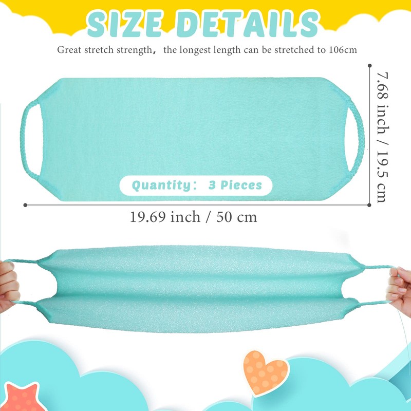 3 Pack Exfoliating Back Scrubber with Handles Exfoliating Washcloth Nylon