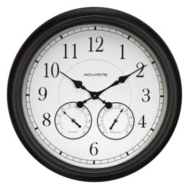 AcuRite 75473 24-inch Weathered Black Wall Clock with Thermometer and Hygrometer