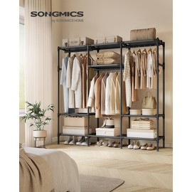 SONGMICS Clothes Rack,72 Inch Large Capacity Portable Closet, Heavy Duty Wardrobe Closet Organizer with Hanging Rails and Shelves, Total Load 330 lb, Easy Assembly, for Bedroom, Ink Black URDR211B01