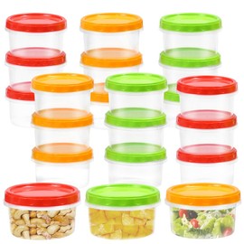 FuxFuis Set of 21 Food Storage Containers with Lid, Round Food Storage Containers, 250 ml, Plastic Food Storage Containers Set, Yellow/Green/Red Containers with Lids for Lunch, Yogurt, Fruit, Sauce