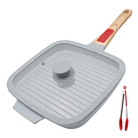 RANX INGST Nonstick Ceramic Griddle Pan with Lid, 10 Inch Steak Pan with Detachable Handle Induction Compatible, PFOA Free - Blue