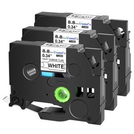 USUPERINK 3PK Compatible for Brother P-Touch HSe-221 HSe221 HS-221 HS221 Black on White 8.8mm 0.34'' Heat Shrink Tubing for Wire Cable for PT-E800W PT-H75 PT-H300 PT-H300LI Label Maker Tape
