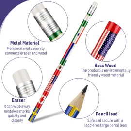Outus International Flags Pencils World Flags Pencils with Erasers American France China India Flag Pencils Around the World Pencils Back to School Supplies for Schools First Day 4th of July(60 Pcs)