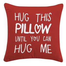 Sufamb Hug This Pillow Until You Can Hug Me Throw Pillow Covers Deco, 18'' x 18'' Pillow case, Boyfriend Girlfriend Birthday Gifts，Long Distance Relationships Gifts， Valentine's Day Gifts (red)